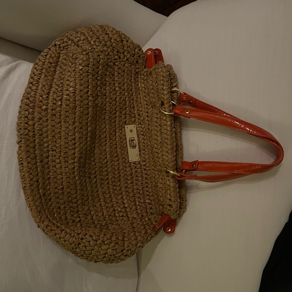 Stylish Tan and Orange Woven Tote Bag